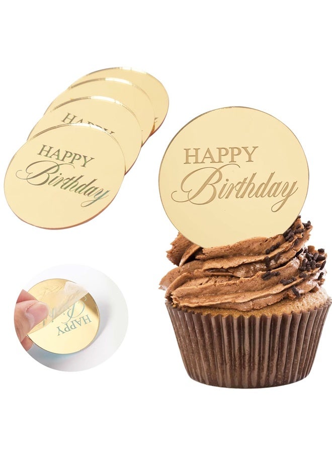 10PCS Gold Mirror Acrylic Cupcake Toppers Disc Happy Birthday Cake Decoration Circle Round Shape DIY Party Supplies - Image 1